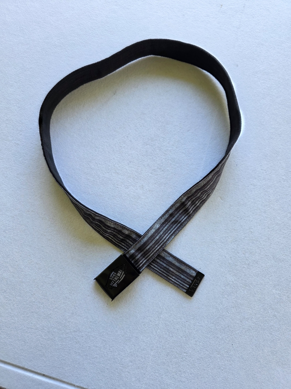 Vans Men's Gray Striped Webbing Belt with Black Buckle
